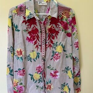 Floral Print Blouse Embroidered L